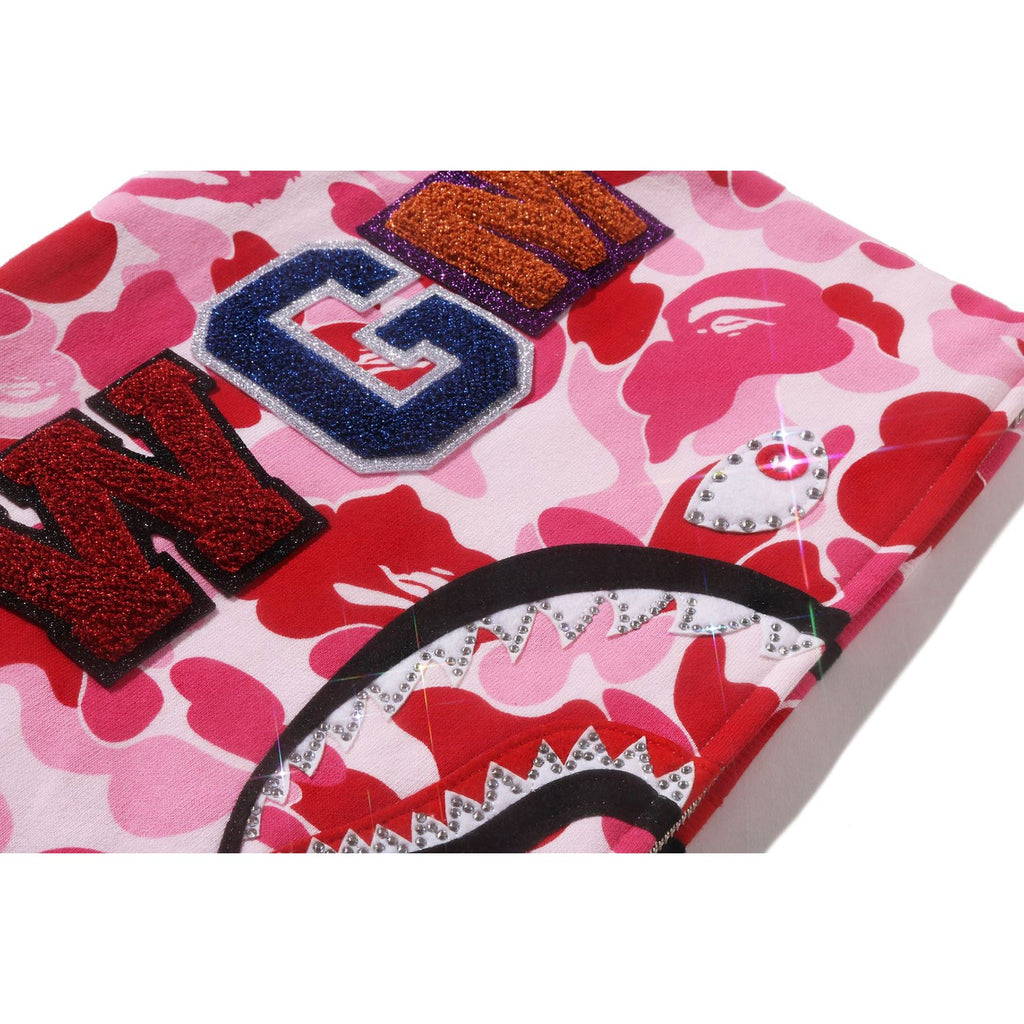 ABC CAMO CRYSTAL STONE SHARK CROPPED FULL ZIP HOODIE LADIES